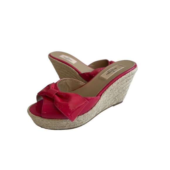 VALENTINO Pink Bow Patent Leather Espadrille Wedges Sandals Size 37.5 - Picture 3 of 10